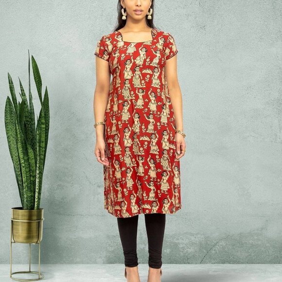 Red Printed Kurta, Tranquil Threads | Muvvas Boutique - Picture 2 of 5